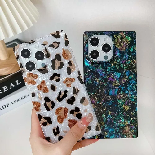 Miniatura 2 de Elegante concha de madre perla compatible con iPhone 13 Pro de 6.1 pulgadas, estuche de borde rectangular, elegante y delgado, con perla de abulón