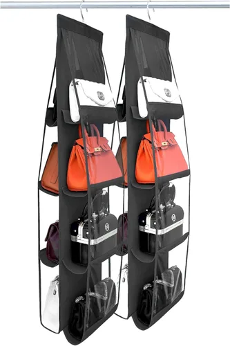 Miniatura 23 de Organizador de bolso, paquete de 2, colgador de bolso, resistente, organizador de bolsos para armario, ganchos de metal gruesos, organizador de Gris