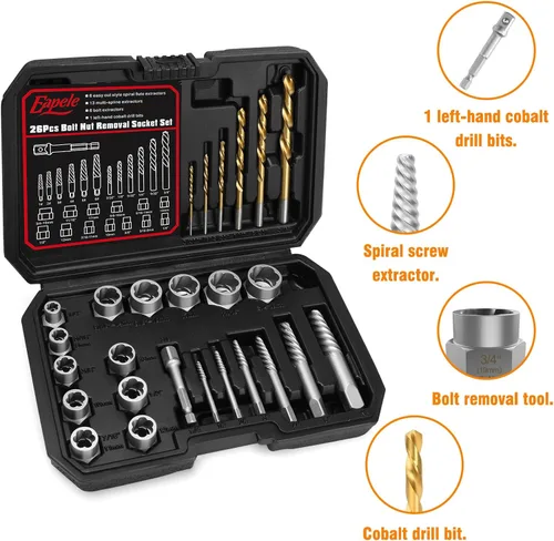 Miniatura 4 de Eapele Juego de extractor de tornillos, enchufes giratorios para quitar tuercas peladas, se ajusta a unidad cuadrada de 3/8 pulgadas con estuche