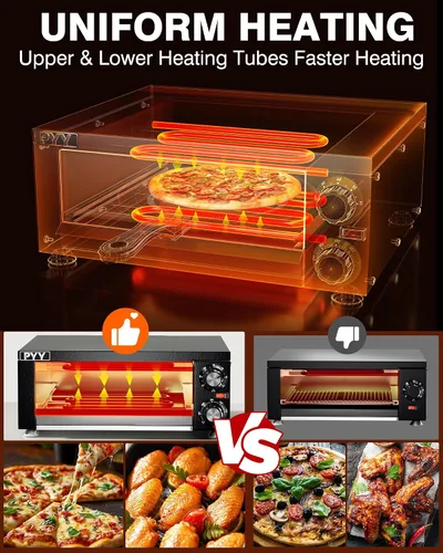 Miniatura 2 de PYY Horno eléctrico para pizza de 12 pulgadas, para encimera, para interiores, máquina para hacer pizza comercial para el hogar con temporizador