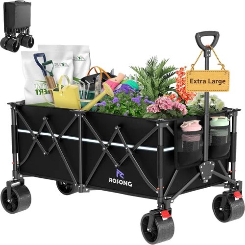Miniatura 14 de ROSONG Carro Plegable con Ruedas Plegable - Carros Utilitarios Resistentes Plegables para Comestibles, Deportes, Jardín, Compras, Camping