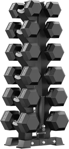 Miniatura 12 de PAPABABE - Juegos de mancuernas hexagonales de 60-550 libras con revestimiento de goma y soporte de almacenamiento, mancuernas con múltiples