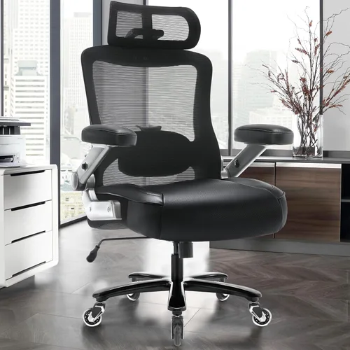 Miniatura 2 de Silla de oficina grande y alta, 600 libras con brazos abatibles 3D, reposacabezas ajustables, ruedas grandes resistentes, silla de escritorio negro