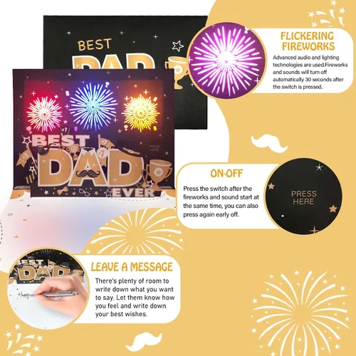 Miniatura 2 de Tarjeta emergente 3D para el día del padre, luces y música, mejor tarjeta de papá del mundo, tarjetas del día del padre, regalo del día del padre