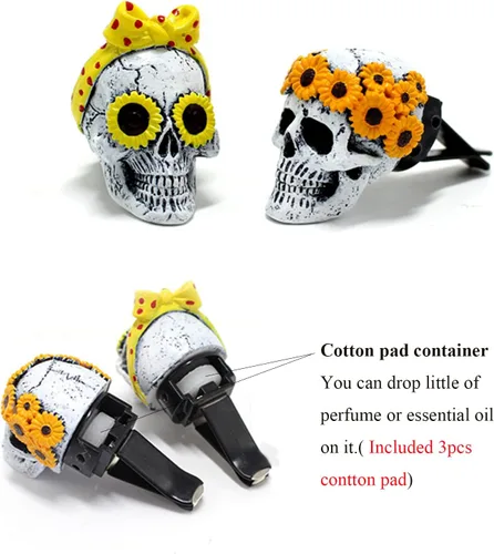Miniatura 5 de Decoración de Calavera de Azúcar para Mujeres, Ambientadores de Aire de Girasol, Accesorios de Coche para Interior, Estética del Tablero