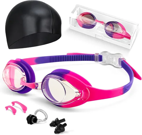 Miniatura 12 de Gafas de natación para niños, antivaho y protección UV con gorro de natación para niños de 3 a 15 años