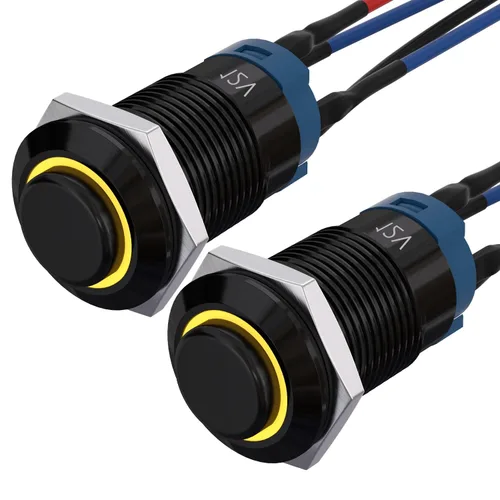 Miniatura 9 de APIELE Interruptor de botón momentáneo de 0.472 in precableado 5.906 in de cabeza redonda alta (aluminio negro, azul)
