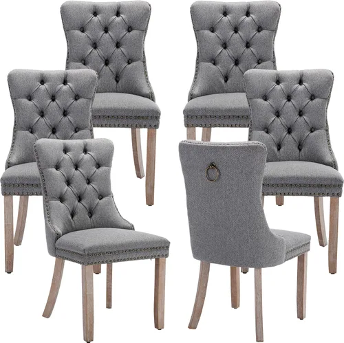 Miniatura 43 de ODUSE-DAILY - Juego de 4 sillas de cocina y comedor de terciopelo beige, tapizadas en tela, respaldo alto con alas, anilla metálica, estructura