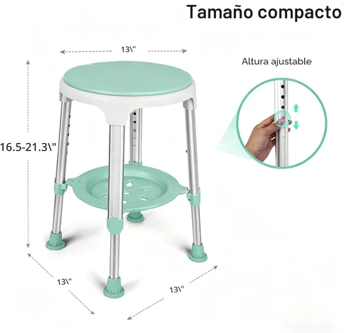 Miniatura 8 de Silla de ducha para ducha interior, taburete de ducha giratorio sin herramientas con bandeja de almacenamiento, silla de bañera ajustable y taburete