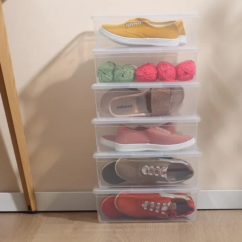 Miniatura 8 de Contenedores de almacenamiento transparentes apilables con tapas, cajas para zapatos, 12 paquetes de contenedores de plástico de almacenamiento de 6