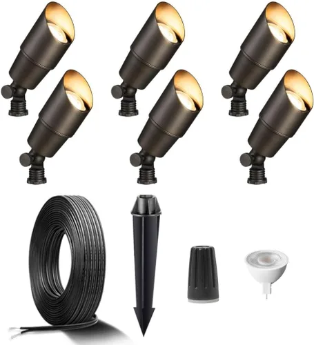 Miniatura 29 de Gardenreet Foco LED para exteriores, latón fundido a presión de 12 V con iluminación hacia arriba, impermeable, luces de paisaje de bajo voltaje