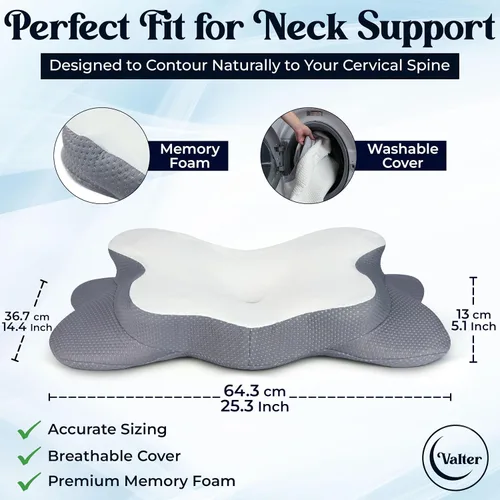 Miniatura 4 de VALTER Almohada cervical para el cuello para aliviar el dolor, almohada ortopédica de espuma viscoelástica para dormir boca abajo, soporte
