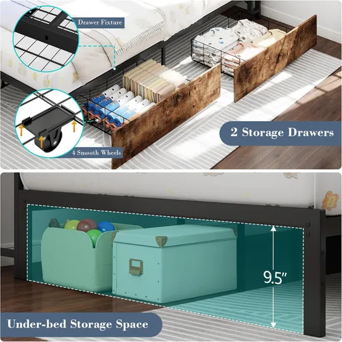 Miniatura 8 de Doltoro Marco de Cama de Esquina Individual con Estantería de Almacenamiento y Luces LED, Cama Diván Tamaño Individual con 2 Cajones de Gris
