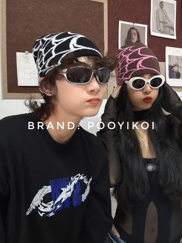 Miniatura 6 de Pooyikoi Gorro de invierno para mujer, gorro cálido para hombre, estilo casual, diseño de araña, estilo gótico, Y2K, gorro de punto acrílico