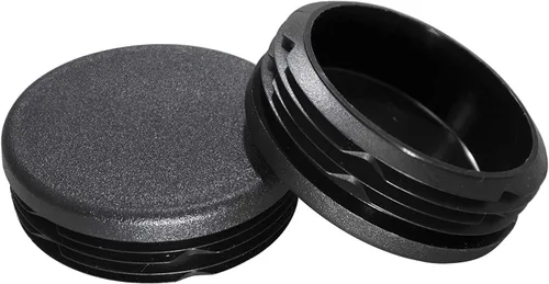 Miniatura 18 de Prescott Plastics 2” (50.8mm) de diámetro exterior, tapas de agujero de plástico acanaladas redondas, tapas de extremo de tubo metálico negro