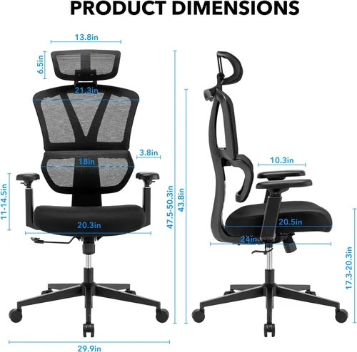 Miniatura 2 de Silla de oficina ergonómica de 400 libras de capacidad, silla de escritorio de malla con soporte lumbar, reposabrazos 3D, reposacabezas ajustable