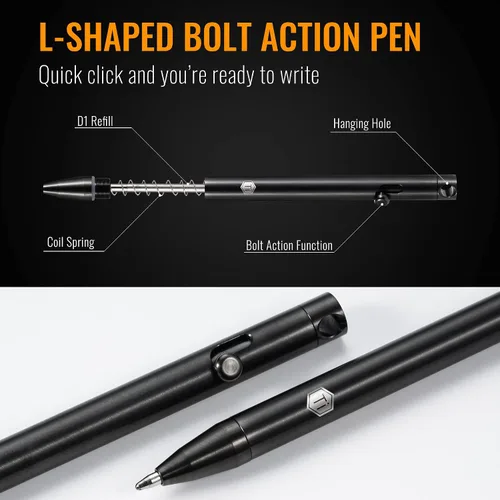 Miniatura 6 de KeyUnity KM17BK Titanium EDC Mosquetón Llavero Clip con Anillo D, Herramienta de Escritura KP00BK Bolt Action y Anillo Giratorio KA15BK
