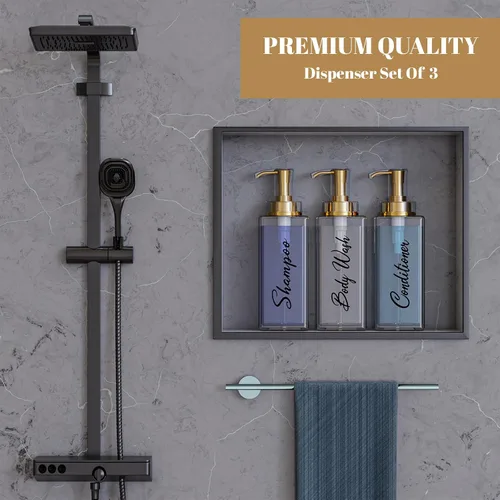 Miniatura 5 de Akalin Dispensador de champú y acondicionador brillante de 16 onzas, juego de 3 botellas brillantes recargables de champú y acondicionador