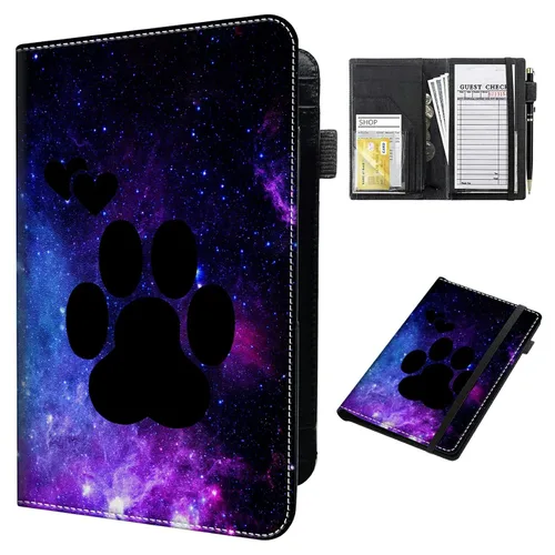Cartera de cuero para camarera, con cremallera y soporte para libro de cheques, bolsillo para dinero, organizador personal, para delantales,