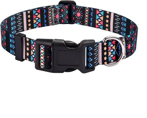 Miniatura 20 de Mihqy - Collar de perro, patrones geométricos florales, tribales, bohemios, collar de estilo étnico, suave y ajustable, para perros pequeños, Pink