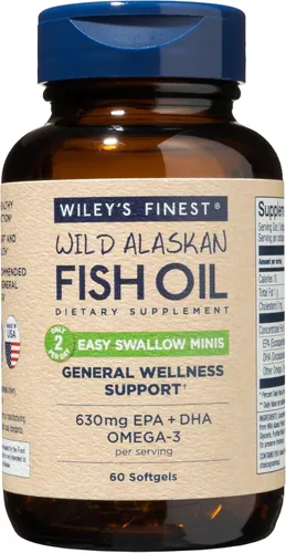 Wiley's Finest Wild Alaskan Fish Oil Easy Swallow Minis - Suplemento de aceite de pescado omega-3 para adultos y niños - Suplemento natural de doble