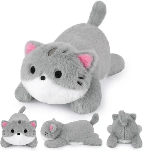 Miniatura 6 de Peluche de gato negro con peso, lindos animales de peluche con peso para niños, realista y suave, abrazable, regalo para niñas y niños