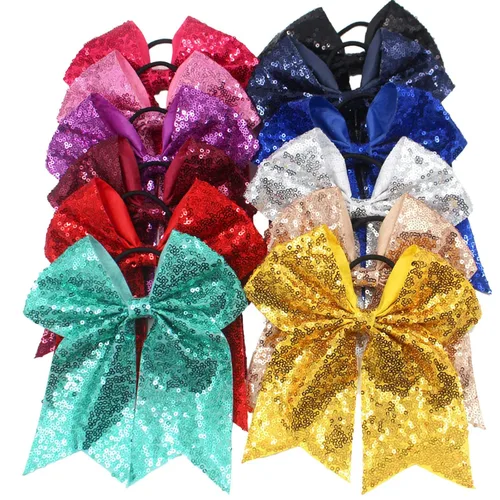 Miniatura 7 de Lentejuelas de 6.5 pulgadas, lazos elásticos para el cabello, lazo grande para animar, cola de caballo para mujeres, niñas, niños y adolescentes