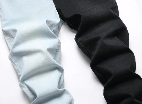 Miniatura 4 de LONGBIDA Pantalones de mezclilla ajustados para hombre con diseño de retazos elásticos de moda