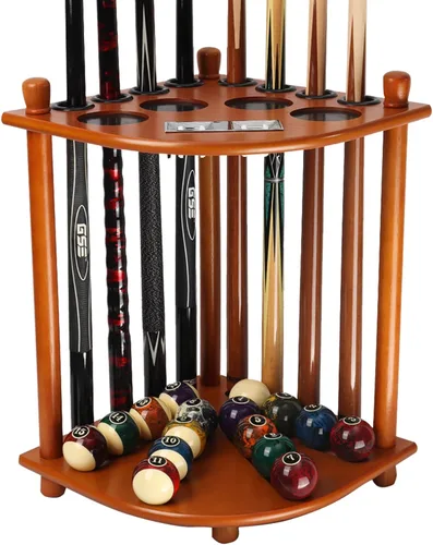 Miniatura 17 de GSE Games & Sports Expert Estantes para tacos de billar con soporte de suelo estilo esquinero con contadores de puntuación, contiene tacos de Caoba