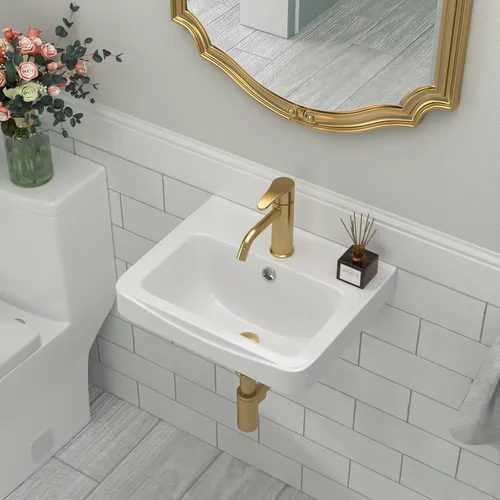 Miniatura 10 de Fregadero de baño de porcelana de cerámica rectangular de 24 x 14 pulgadas sobre mostrador, lavabo de arte blanco y negro