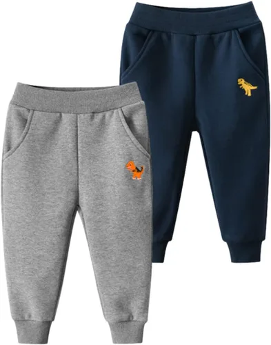 GFQLONG Paquete de 3 pantalones deportivos de algodón para niños pequeños, pantalones deportivos de dibujos animados para niños, pantalones casuales