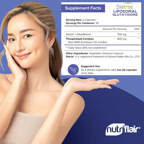 Miniatura 3 de NutriFlair Suplemento de glutatión liposomal 700mg – Setria Reduced L-Glutatión, 60 Cápsulas