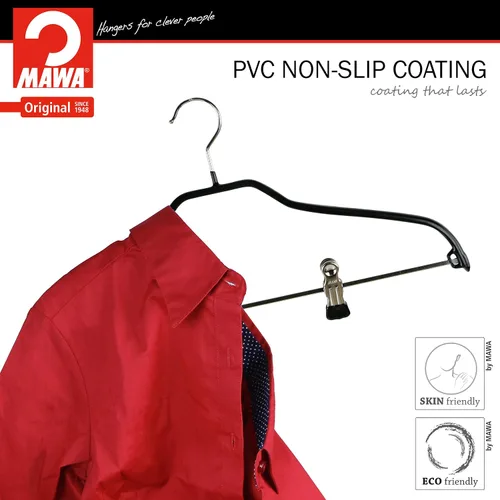 Miniatura 2 de Mawa by Reston Lloyd Silhouette Series - Percha antideslizante que ahorra espacio con clips para pantalones, estilo 40/FK, juego de 70, color negro