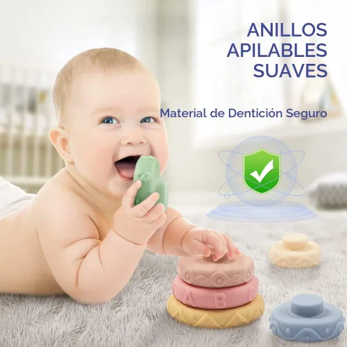 Miniatura 5 de Jyusmile Juguetes para bebés de 6 a 12 meses, juguete Montessori para bebés de 6 a 12 meses, incluye bloques de construcción apilables, juguetes