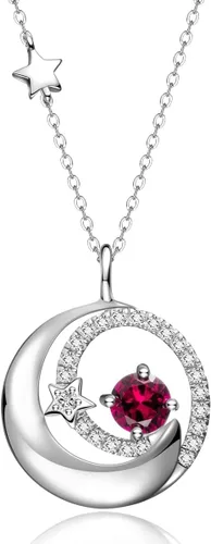 FANCIME Collares de piedra natal de plata de ley 925 con colgante de luna y estrella, joyería fina, regalos de cumpleaños y Navidad para mamá,