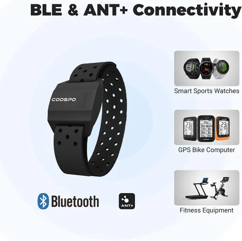 Miniatura 5 de COOSPO Monitor de frecuencia cardíaca con Bluetooth, sensor óptico ANT+ HR para deporte, doble banda recargable IP67 HRM, compatible con Peloton