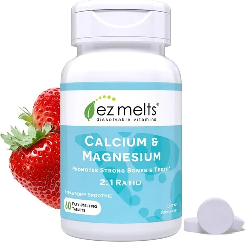 EZ Melts Calcio y Magnesio - Suplemento diario para la salud del corazón, huesos, sistema inmunológico y cerebro - con vitamina D3 - Sin GMO y