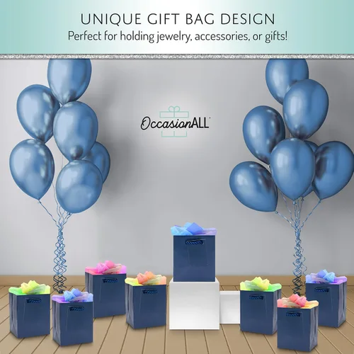 Miniatura 4 de OccasionALL Bolsas de regalo extra pequeñas de color azul marino de 4 x 2.75 x 4.5 pulgadas, mini bolsas de regalo de papel con asas para tarjetas