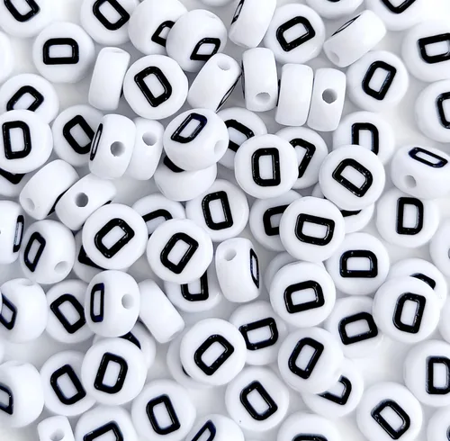Miniatura 15 de 100 cuentas de letras acrílicas del alfabeto para hacer joyas, cuentas redondas blancas de la letra R para hacer pulseras, collares, llaveros, 0Flat