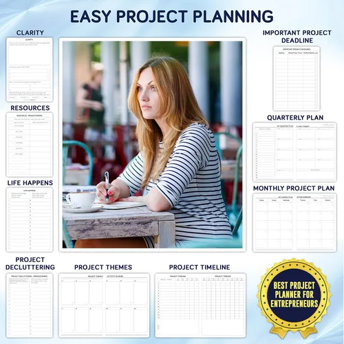 Miniatura 6 de Planificador de negocios sin fecha para emprendedores. Cuaderno de proyectos de enfoque para la productividad. Planificador diario semanal