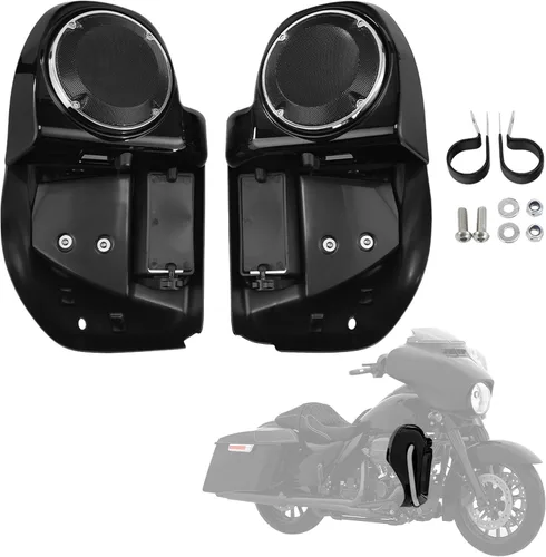 XFMT Motorcycles Carenadura inferior ventilada en negro vívido para piernas con caja de altavoces y rejillas para Harley Touring enfriada por aire
