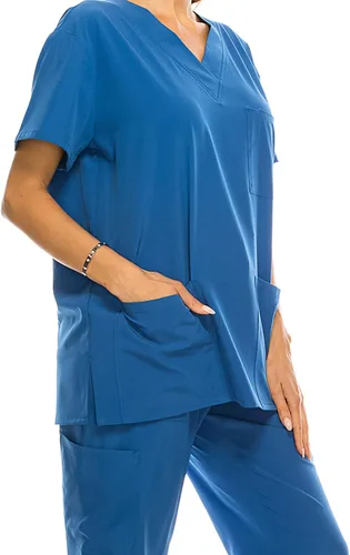 Miniatura 4 de Conjunto médico de 7 bolsillos con cuello en V para mujer, elástico en 4 direcciones, cómodo, peso ligero