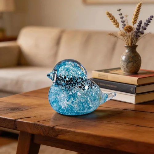 Miniatura 6 de QFkris Figura de pájaros azules de vidrio soplado hecho a mano de 4", escultura de animales de vidrio artístico, estatua de decoración del hogar