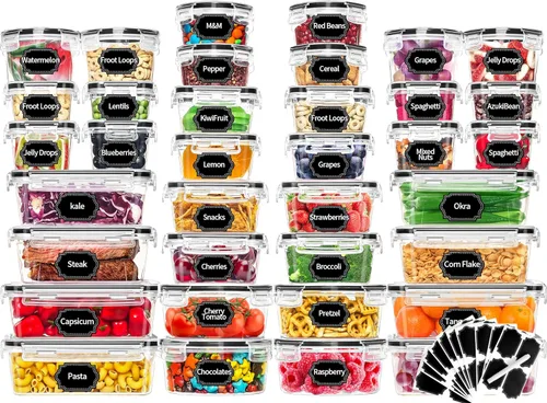 Skroam Juego de 72 piezas de contenedores de almacenamiento de alimentos con tapas herméticas (36 contenedores y 36 tapas), contenedores de