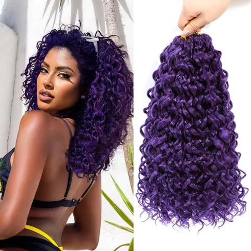 Gogo Curl Crochet Hair - 14 pulgadas, 7 paquetes, onda profunda, rizo de playa, extensiones de cabello sintético para trenzar (morado)