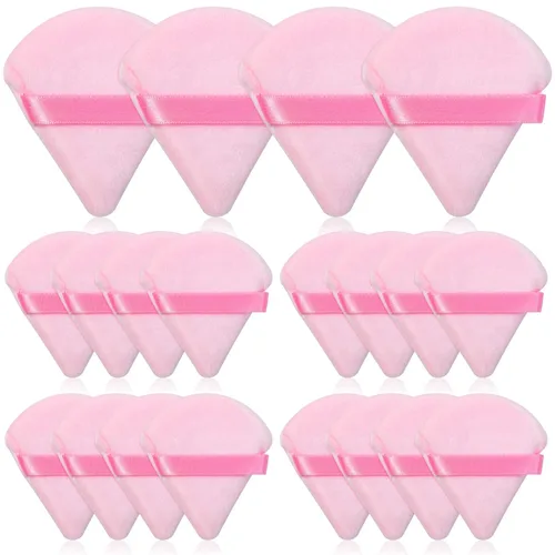 Thrilez 20 Piezas Borlas de Polvo Triangulares, Borlas de Polvo Suelto Borlas de Maquillaje para Polvo Facial, Borla de Polvo Fijador para Rosa