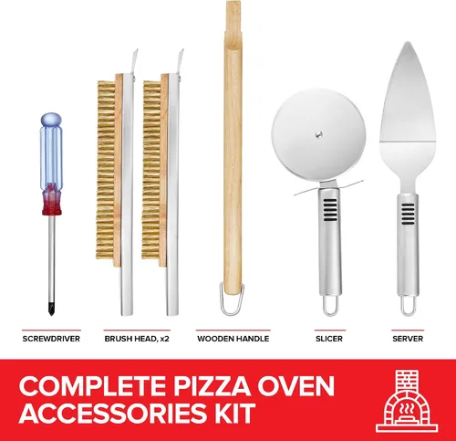 Miniatura 2 de Kit de accesorios esenciales para horno de pizza, incluye mango de madera extralargo, 2 cabezales de cepillo con cerdas de acero inoxidable