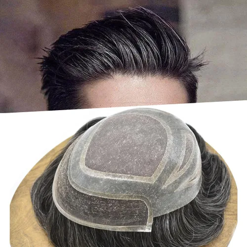 Miniatura 16 de Toupee For Men Human Hair Men's Toupee Hair Replacement System For Men Fine Mono Hair Piece For Men Poly Mens Hair System 8X10 Medium light density