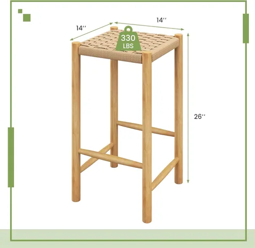 Miniatura 3 de Giantex Juego de 2 taburetes de bar de madera de altura de mostrador de 26 pulgadas, taburetes de bar de ratán bohemio, carga máxima de 330 libras