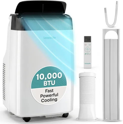 SereneLife - Pequeño aire acondicionado portátil de 10,000 BTU con deshumidificador incorporado - Unidad de aire acondicionado portátil para
